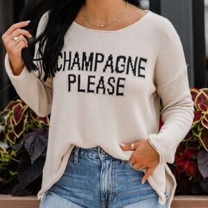 #644 🛑S,M,L NEW! Chic Champagne Please Long Sleeve Slit Sweater Top